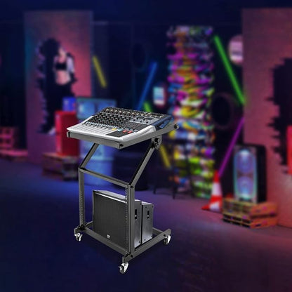 9U Professional DJ Stand Rack Mount DJ Mixer Stand Adjustable Stage Cart w/Wheel - Image 2