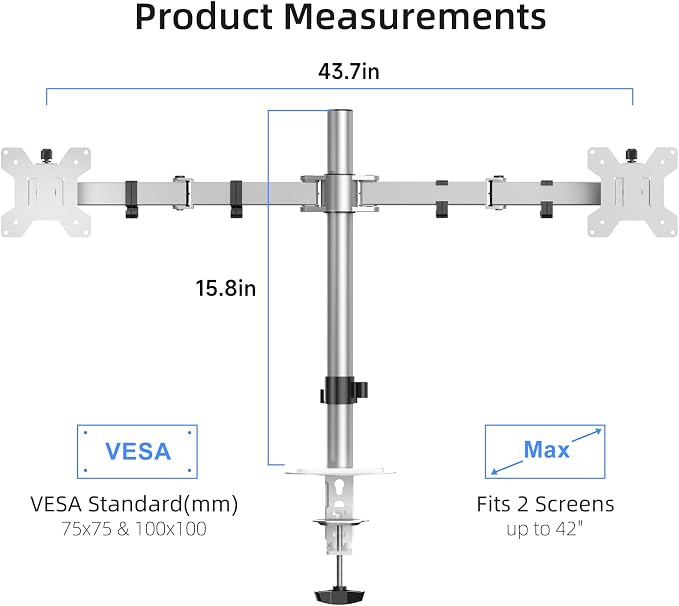 Suptek Dual Monitor Desk Mount, Adjustable Dual Monitor Arm - Image 2