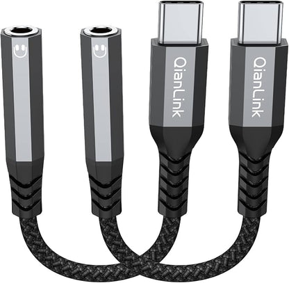 USB Type C to 3.5mm Female Headphone Jack Adapter, USB C to Aux Audio Dongle by QianLink