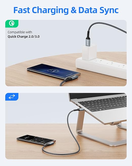 Carplay Cable 0.8FT, 10Gbps Right Angle USB A to C 3.1 Gen 2 High Speed Data - Image 5