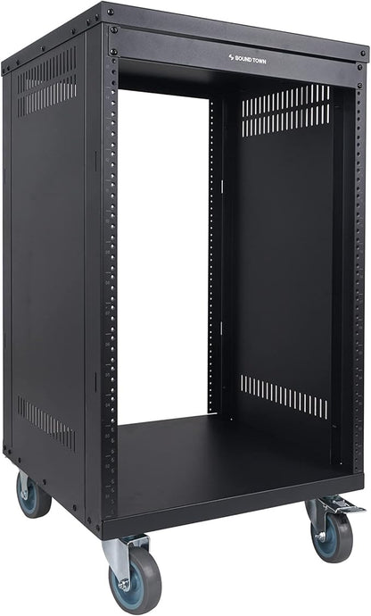 Sound Town 16U Universal Steel Rack, w/Mesh Doors, Locking Casters, Vented Side - Image 2