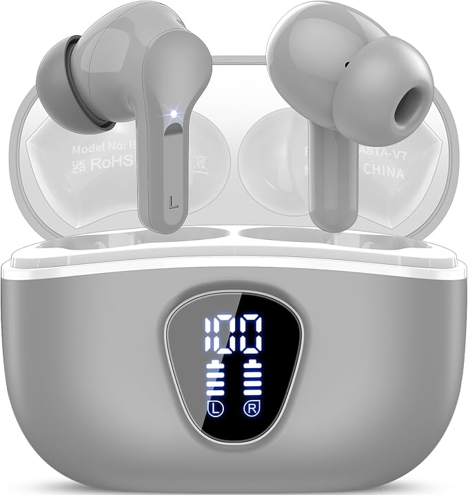 Wireless Earbuds, IP7 Waterproof in Ear Earphones, LED Display Ear buds by BESNOOW