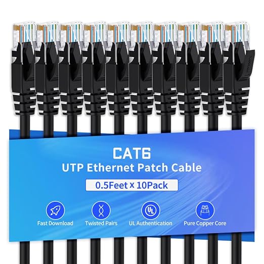 Cat6 Ethernet Cable 0.5 Feet 10 Pack Network RJ45 Cat6 Internet Patch Cable by XANHAM