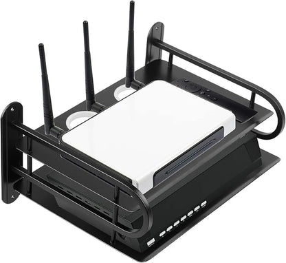 Black Metal Double Wireless WiFi Router Storage Box Wall Hanging Shelf - Image 3