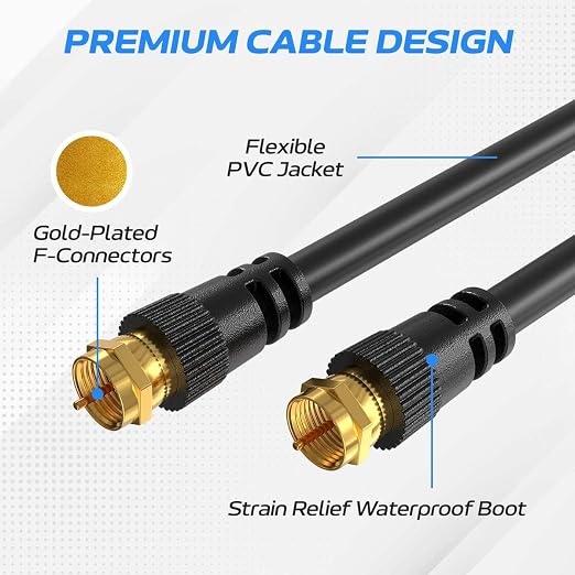 Cables Direct Online Pack of 2 x Coaxial Cables 75FT Black Coax RG6 Male F Type - Image 3
