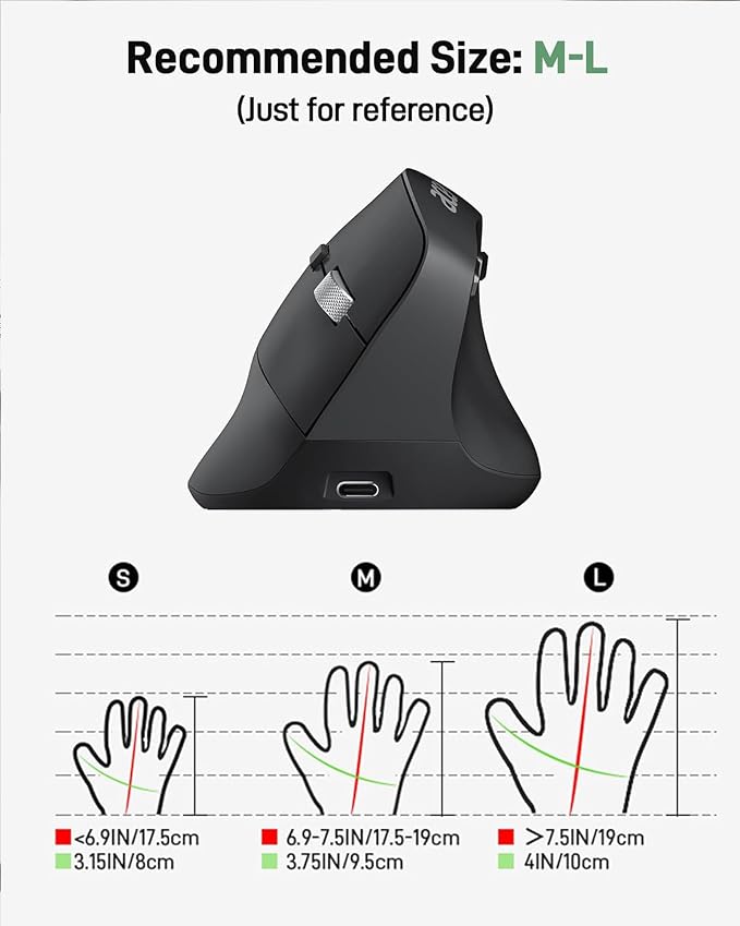 acer Ergonomic Mouse Wireless, Adjustable DPI Vertical Mouse 1000/1200/1600 - Image 5