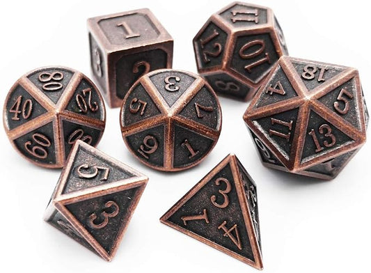 Haxtec Antique Copper Metal DND Dice Set 7 Die Polyhedral D&D Dice Compatible - Image 2