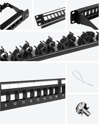 VCE 24 Port Patch Panel, 1U Blank Cat6 Rackmount Panel - Image 8