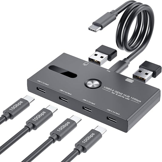 10Gbps USB C Hub, 6 Ports Type C Splitter, USB-A/C to USB C/A Adapter by ZIYUETEK