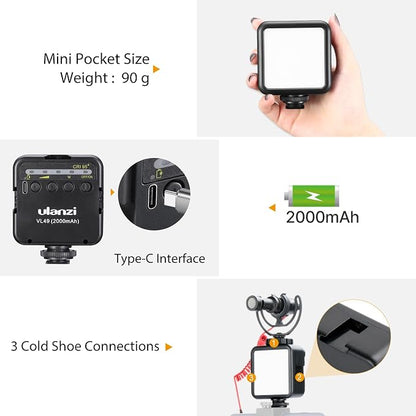 ULANZI VL49 2000mAh LED Video Light w 3 Cold Shoe, Rechargeable Soft Light Panel - Image 2
