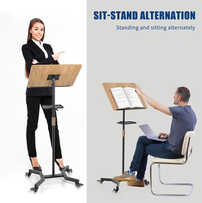 Lectern Podium Stand with Storage Platform, Height Adjustable Mobile Steady - Image 5