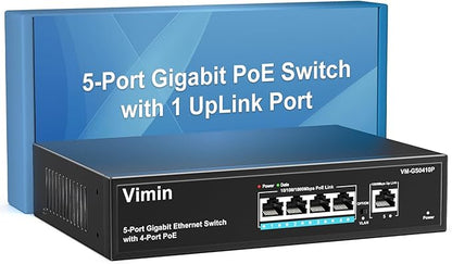 4 Port Gigabit PoE Switch with 1 Uplink Gigabit Ports, VIMIN 5 Port Unmanaged by Vimin