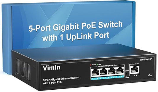 4 Port Gigabit PoE Switch with 1 Uplink Gigabit Ports, VIMIN 5 Port Unmanaged by Vimin