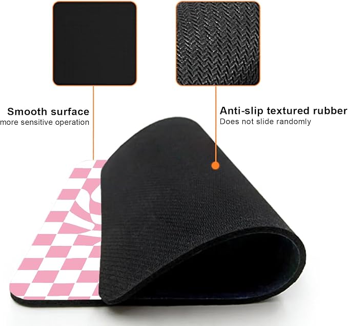 Mouse Pad, Cute Pink Checkered Heart Mouse Pads - Image 3