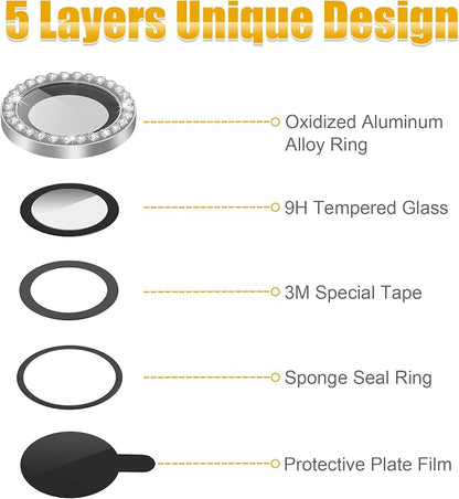 AGVEE 3+3 6 Pack for iPhone 13 Pro/Pro Max, Bling Diamond & Glitter Metal Ring - Image 7
