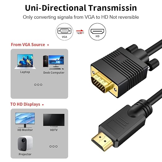 VGA to HDMI Cable 15ft with Audio, VGA to HDMI Adapter Cable Compatible Well - Image 4