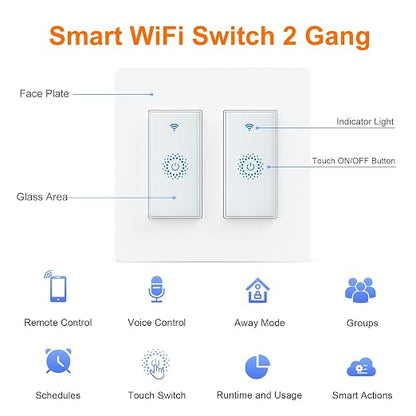 Milfra Smart Switch, Smart Light Touch Switch 2 Gang, Double Smart WiFi Light - Image 2