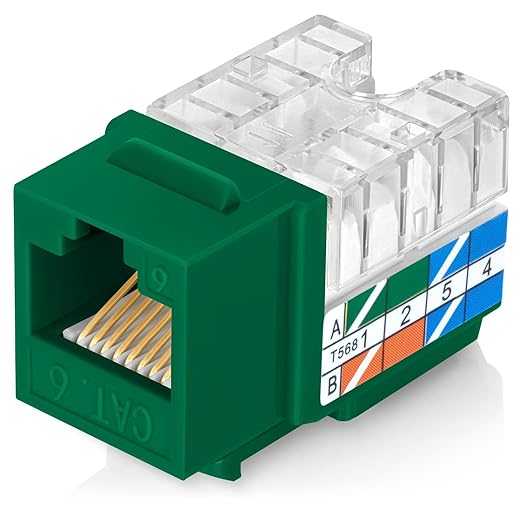 Everest 90° Angled RJ45 Cat6 Keystone Jacks 100-Pack in Green by EverestMediaSolutions