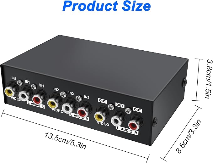 MEIRIYFA 2 Way AV RCA Switcher Splitter 2 in 1 Out, 2 Port AV RCA Switch 2-in-1 - Image 4