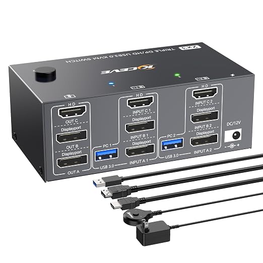 HDMI Displayport KVM Switch 3 Monitors 2 Computers 8K@60Hz 4K@144Hz, 3 Monitor by Unknown