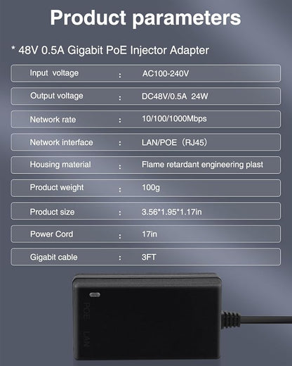 Gigabit PoE Injector 48V Power Over Ethernet Supply Adapter 10/100/1000Mbps - Image 2