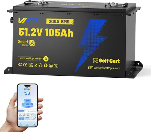 48 Volt Golf Cart Batterys 200A BMS, 48V 105Ah LiFePO4 Lithium Battery by Wattcycle