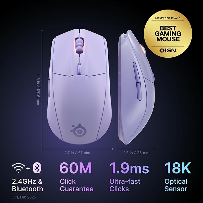 SteelSeries Rival 3 Wireless Gen 2 Gaming Mouse — 2.4GHz and Bluetooth — 18000 - Image 2