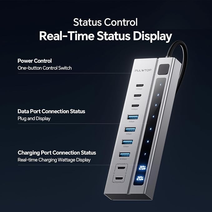 Powered USB C Hub, PULWTOP 11-in-1 Power Hub - Image 6