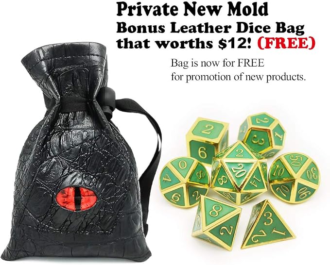 Haxtec Glow in The Dark Glowing Blue Metal Dice Set D&D W/Dragon Dice Bag 7PCS - Image 2