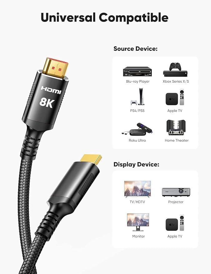 Snowkids 8K HDMI Cable 8 FT, Non-Slip Nylon Braided, 48Gbps Ultra High-Speed - Image 9