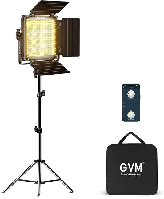 GVM 480 LED Video Light with Tripod, Dimmable 2300K-6800K LED Video Lighting by GVMGreatVideoMaker