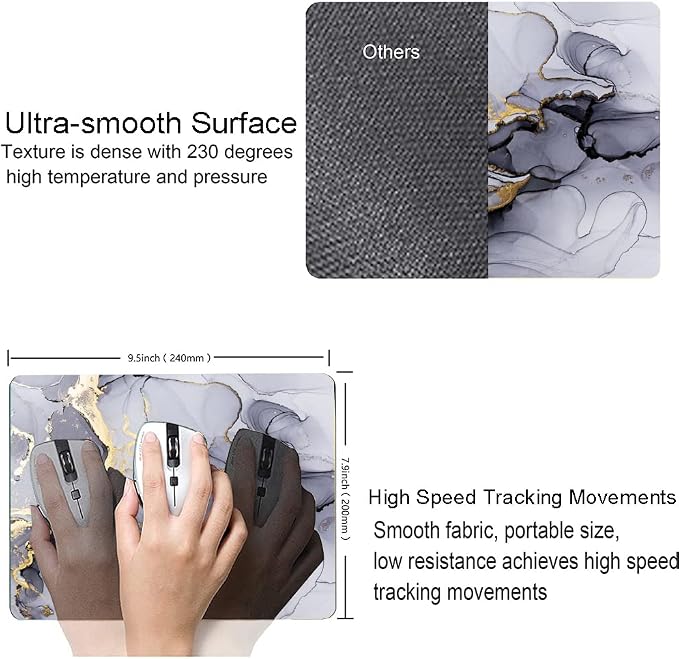 Hokafenle Gray Gold Black Marble Mouse Pad, Gaming Mouse Mat - Image 3