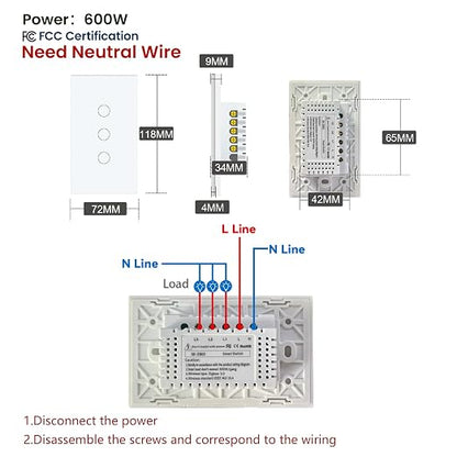 Zigbee Smart Switch Neutral Wire Required Need Zigbee Hub, 4.65 X 2.83 X 1.34 - Image 2
