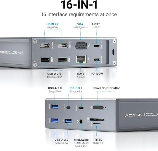 ACASIS USB C Docking Station Dual Monitor, 16-in-1 Laptpop Docking Station - Image 2