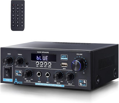 AK55 Bluetooth 5.0 Amplifier Home Audio, 2.0 Channel Max 450W Power Stereo by WOOPKER