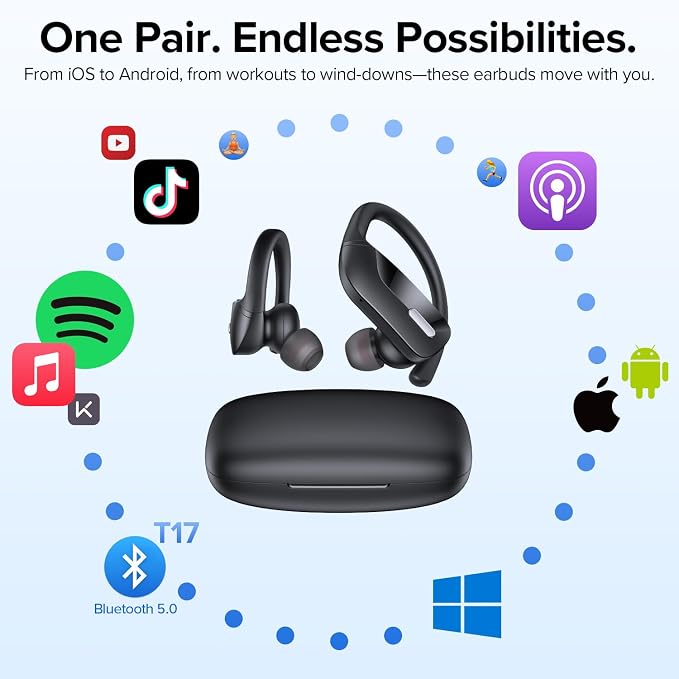 OCC Wireless Ear Hook Sport Earbuds, IPX5 Waterproof, 80H Playtime, Deep Bass - Image 7