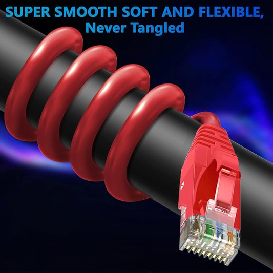 Adoreen Cat 6 Ethernet Cable 150 Ft-Red, Outdoor & Indoor Snagless Long Round - Image 2