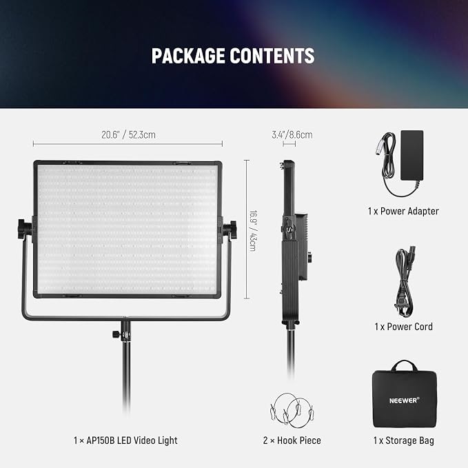 NEEWER 150W Bi Color LED Panel Video Light Kit, 1440 LEDs 49500Lux@0.5m - Image 9