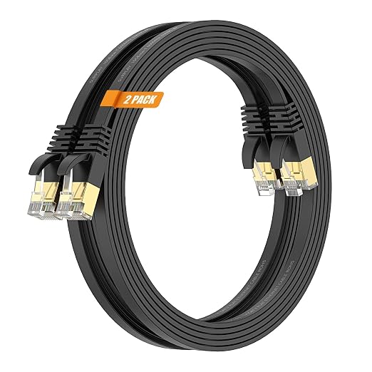 Cat7 20FT-2Pack Ethernet Cable Flat-Black-10Gbps Internet Network Cord by SURPLAY-WinningHighSpeed