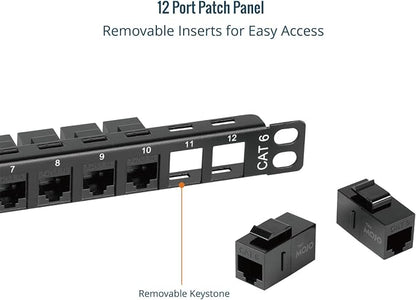 Tecmojo 12-Port Cat6 Patch Panel, 0.5U Rack Mount Modular Panel - Image 6
