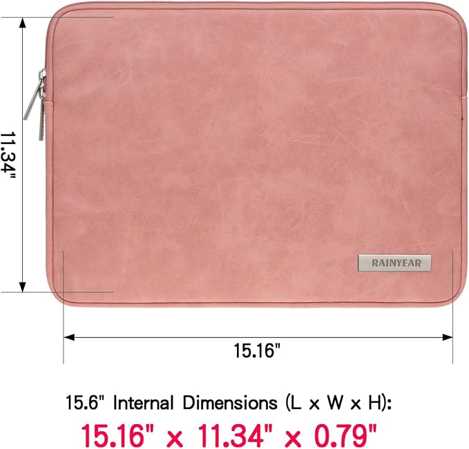 RAINYEAR 15.6 Inch Laptop Sleeve Protective Case PU Suede Leather Zipper Padded - Image 3