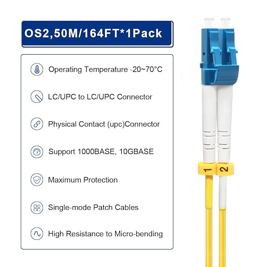 FLYPROFiber- 50M OS2 Fiber Patch Cable LC to LC, Length Options: 0.2m-300m - Image 4