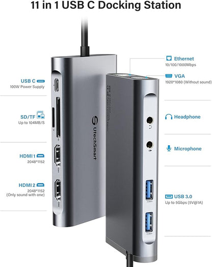 UtechSmart USB Docking Station, 11 IN 1 USB C Dock Triple Display, USB 3.0 - Image 3