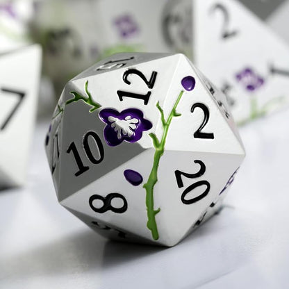 Flower Silver Metal Dice, DNDND 7 PCS Heavy Metallic D&D Dice Set - Image 2