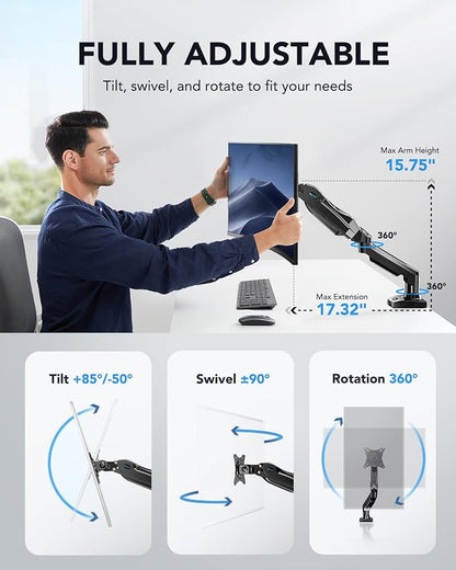HUANUO Single Monitor Mount, 13 to 32 Inch Gas Monitor Arm, Adjustable Stand - Image 4