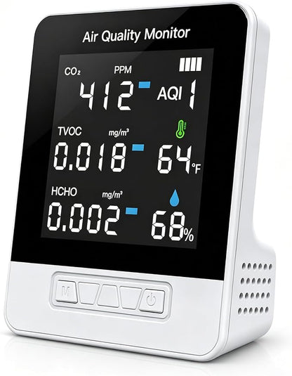 6-in-1 Air Quality Monitor, Smart Indoor CO2 Detector & HCHO TVOC AQI Tester by morhandisn