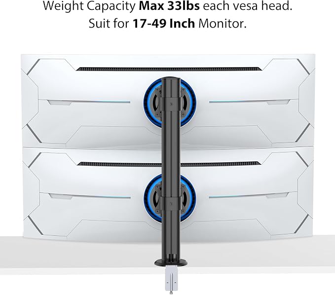 BEWISER Dual Monitor Stand Desk Mount- Vertical Heavy Duty Monitor Riser Fits - Image 2