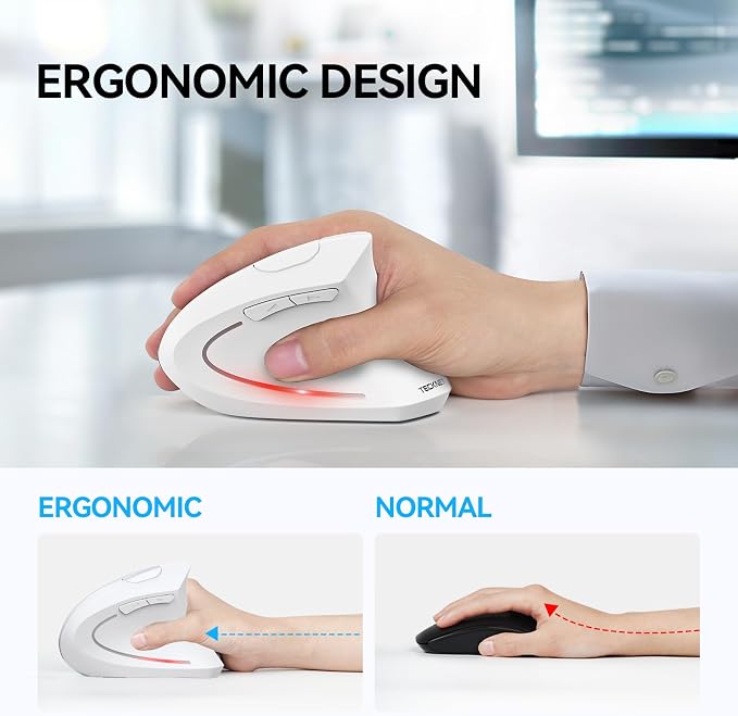 TECKNET Ergonomic Mouse, Wireless Bluetooth Vertical Mouse, 4800 DPI Optical - Image 5