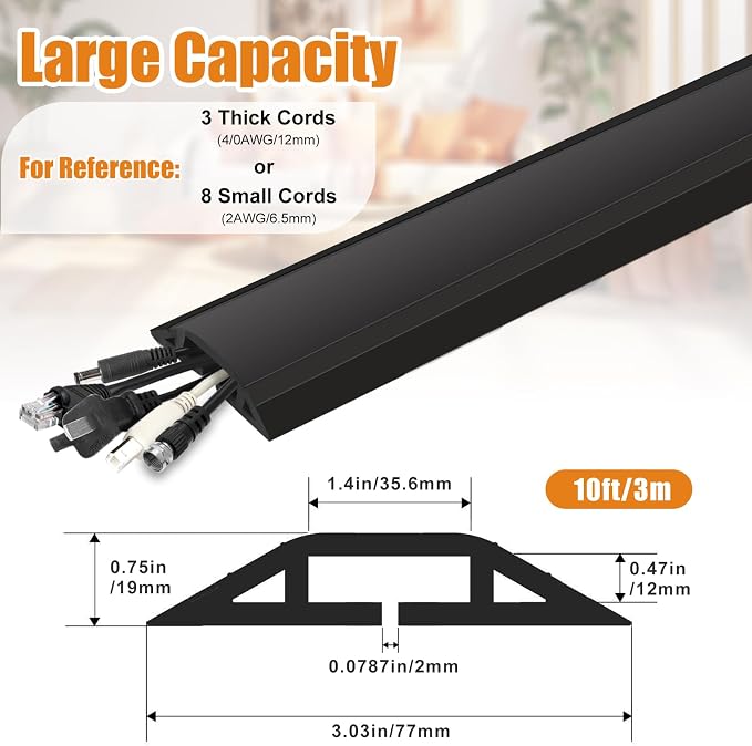 10 ft Cord Covers for Wires on Floor, Heavy Duty PVC Duct Floor Cord Cover - Image 5