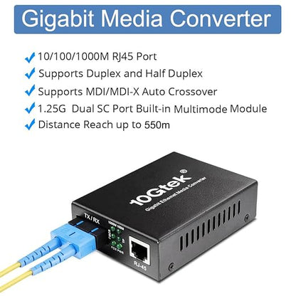 Gigabit SC to RJ45 Fiber Media Converter, 10/100/1000Mbps RJ45 Port to 1000Mbps - Image 2